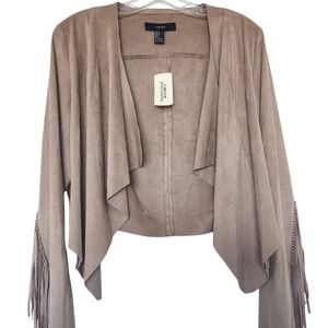 Forever 21 Tan Boho Fringe Jacket Top Women's Size S NEW